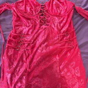 Fashion Nova Red Lace-Up Floral Dress